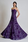 Mishru_Purple Tulle, Organza Applique, Carmine Embroidered Corset And Lehenga Set _Online_at_Aza_Fashions