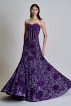 Buy_Mishru_Purple Tulle, Organza Applique, Carmine Embroidered Corset And Lehenga Set _Online_at_Aza_Fashions