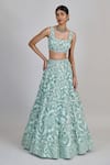 Mishru_Blue Organza, Tulle Sequins, Embroidery Square Neck Emeris Lehenga Set _Online_at_Aza_Fashions
