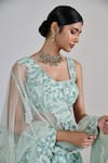 Mishru_Blue Organza, Tulle Sequins, Embroidery Square Neck Emeris Lehenga Set _at_Aza_Fashions