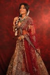 Buy_Archana Kochhar_Maroon Silk, Velvet, Net Embroidery, Ruhani Raat Zardozi Bridal Lehenga Set _Online_at_Aza_Fashions