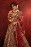 Buy_Archana Kochhar_Maroon Silk, Velvet, Net Embroidery, Ruhani Raat Zardozi Bridal Lehenga Set _at_Aza_Fashions