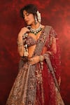 Buy_Archana Kochhar_Maroon Silk, Velvet, Net Embroidery, Ruhani Raat Zardozi Bridal Lehenga Set 