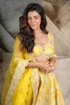 Buy_Archana Kochhar_Yellow Silk, Net Embroidery, Beads, Sequins, Pearls Marigold Resham Lehenga Set _Online_at_Aza_Fashions
