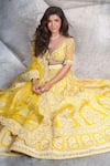 Buy_Archana Kochhar_Yellow Silk, Net Embroidery, Beads, Sequins, Pearls Marigold Resham Lehenga Set 
