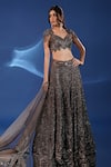 Shop_Archana Kochhar_Charcoal Net Sequins, Embroidery, Beads, Metallic The Midnight Hand Lehenga Set _Online_at_Aza_Fashions