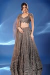 Buy_Archana Kochhar_Charcoal Net Sequins, Embroidery, Beads, Metallic The Midnight Hand Lehenga Set _at_Aza_Fashions