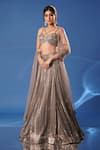 Shop_Archana Kochhar_Gray Net Embroidery, Stones, Sequins Sweetheart Neck Shimmer Lehenga Set _Online_at_Aza_Fashions