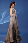 Archana Kochhar_Gray Net Embroidery, Stones, Sequins Sweetheart Neck Shimmer Lehenga Set _at_Aza_Fashions