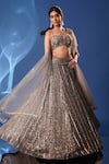 Buy_Archana Kochhar_Gray Net Embroidery, Stones, Sequins Sweetheart Neck Shimmer Lehenga Set 