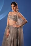 Shop_Archana Kochhar_Gray Net Embroidery, Stones, Sequins Sweetheart Neck Shimmer Lehenga Set 