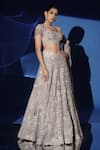 Shop_Archana Kochhar_Gray Net Sequins, Beads, Fringe Sweetheart Neck Embellished Lehenga Set _Online_at_Aza_Fashions