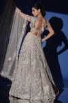 Archana Kochhar_Gray Net Sequins, Beads, Fringe Sweetheart Neck Embellished Lehenga Set _Online_at_Aza_Fashions
