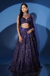 Buy_Archana Kochhar_Blue Net Sequins, Beads, Cut Work, Shimmering Electric Hand Lehenga Set _at_Aza_Fashions