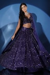 Buy_Archana Kochhar_Blue Net Sequins, Beads, Cut Work, Shimmering Electric Hand Lehenga Set _Online_at_Aza_Fashions
