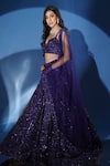Shop_Archana Kochhar_Blue Net Sequins, Beads, Cut Work, Shimmering Electric Hand Lehenga Set _Online_at_Aza_Fashions