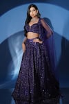 Archana Kochhar_Blue Net Sequins, Beads, Cut Work, Shimmering Electric Hand Lehenga Set _at_Aza_Fashions