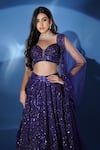 Buy_Archana Kochhar_Blue Net Sequins, Beads, Cut Work, Shimmering Electric Hand Lehenga Set 