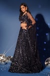 Buy_Archana Kochhar_Blue Net Sequins, Beads, Embroidery V-neck Midnight Hand Corset Lehenga Set 