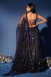 Archana Kochhar_Blue Net Sequins, Beads, Embroidery V-neck Midnight Hand Corset Lehenga Set _Online_at_Aza_Fashions