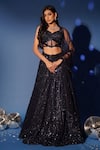 Buy_Archana Kochhar_Blue Net Sequins, Beads, Embroidery V-neck Midnight Hand Corset Lehenga Set _at_Aza_Fashions