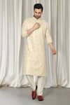 Shop_Aham-Vayam_Beige Cotton Mirrors, Embroidery Krishna Kurta And Pant Set _Online_at_Aza_Fashions