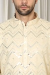 Shop_Aham-Vayam_Beige Cotton Mirrors, Embroidery Krishna Kurta And Pant Set 