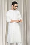 Aham-Vayam_White Cotton Mirrors, Embroidery Harsh Kurta And Pant Set _Online