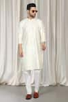 Aham-Vayam_Ivory Cotton Embroidery Upwan Kurta And Pant Set _Online_at_Aza_Fashions