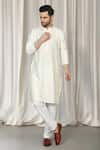 Buy_Aham-Vayam_Ivory Cotton Embroidery Upwan Kurta And Pant Set _Online_at_Aza_Fashions