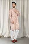 Aham-Vayam_Peach Cotton Embroidery Upwan Kurta Set _Online_at_Aza_Fashions