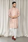 Shop_Aham-Vayam_Peach Cotton Embroidery Upwan Kurta Set _Online_at_Aza_Fashions