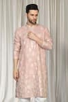 Aham-Vayam_Peach Cotton Embroidery Upwan Kurta Set _at_Aza_Fashions