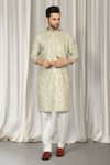Buy_Aham-Vayam_Green Cotton Embroidery Upwan Kurta And Pant Set _at_Aza_Fashions