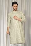 Buy_Aham-Vayam_Green Cotton Embroidery Upwan Kurta And Pant Set _Online_at_Aza_Fashions