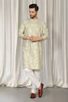 Shop_Aham-Vayam_Green Cotton Embroidery Upwan Kurta And Pant Set 