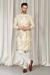 Buy_Aham-Vayam_Ivory Cotton Embroidery Phool Bahaar Kurta And Pant Set _at_Aza_Fashions