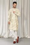 Aham-Vayam_Ivory Cotton Embroidery Phool Bahaar Kurta And Pant Set _Online_at_Aza_Fashions