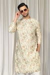 Shop_Aham-Vayam_Ivory Cotton Embroidery Phool Bahaar Kurta And Pant Set _Online_at_Aza_Fashions