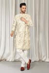 Aham-Vayam_Ivory Cotton Embroidery Phool Bahaar Kurta And Pant Set _at_Aza_Fashions