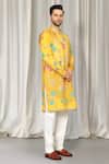 Aham-Vayam_Yellow Cotton Embroidery, Mirrors Phool Utsav Kurta And Pant Set _Online_at_Aza_Fashions
