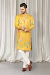 Buy_Aham-Vayam_Yellow Cotton Embroidery, Mirrors Phool Utsav Kurta And Pant Set _Online_at_Aza_Fashions