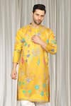 Aham-Vayam_Yellow Cotton Embroidery, Mirrors Phool Utsav Kurta And Pant Set _at_Aza_Fashions