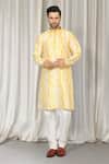 Shop Aham-Vayam Yellow Cotton Embroidery Prajwal Tie Dye Kurta And Pant Set Online at Aza Fashions Shop_Aham-Vayam_Yellow Cotton Embroidery Prajwal Tie Dye Kurta And Pant Set _Online_at_Aza_Fashions