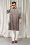Buy_Aham-Vayam_Brown Cotton Embroidery Ombre Kurta And Pant Set _at_Aza_Fashions
