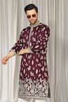 Aham-Vayam_Maroon Cotton Embroidery, Metallic Thread Upwan Kurta And Pant Set _Online_at_Aza_Fashions
