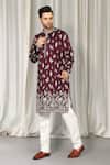 Buy_Aham-Vayam_Maroon Cotton Embroidery, Metallic Thread Upwan Kurta And Pant Set 
