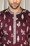 Shop_Aham-Vayam_Maroon Cotton Embroidery, Metallic Thread Upwan Kurta And Pant Set 