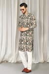 Shop Aham-Vayam Black Cotton Embroidery Phool Bahaar Kurta And Pant Set Shop_Aham-Vayam_Black Cotton Embroidery Phool Bahaar Kurta And Pant Set