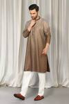 Aham-Vayam Brown Cotton Embroidery Ombre Kurta And Pant Set Online Aham-Vayam_Brown Cotton Embroidery Ombre Kurta And Pant Set _Online